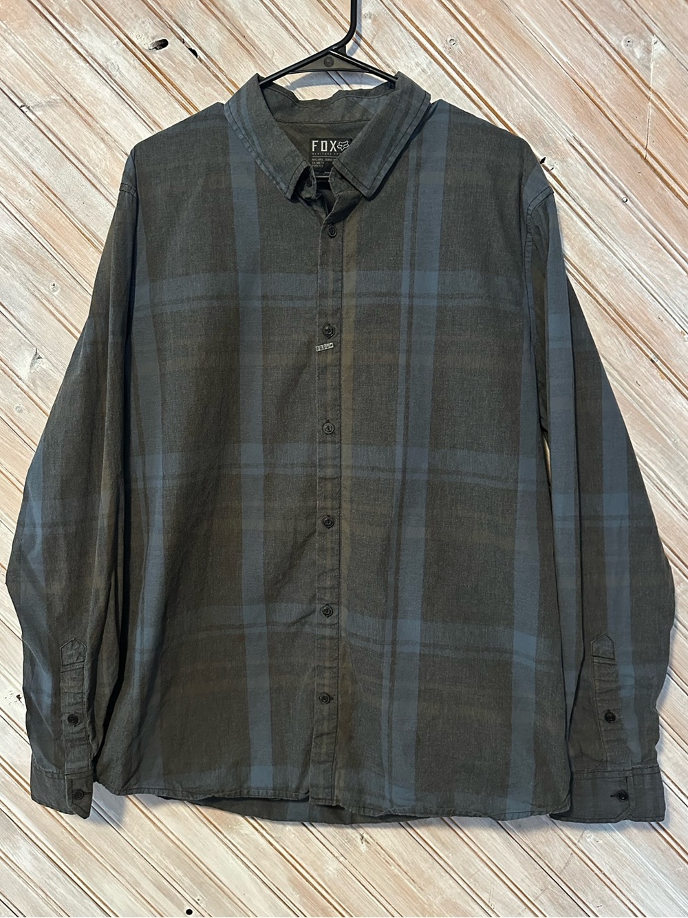 Fox Men’s Casual Motocross Button-Down Blue & Grey Plaid Shirt Outdoor